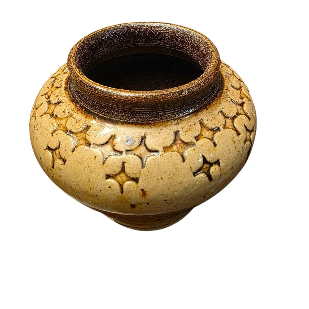 Handmade  Pottery Vase Beige & Brown‎  4